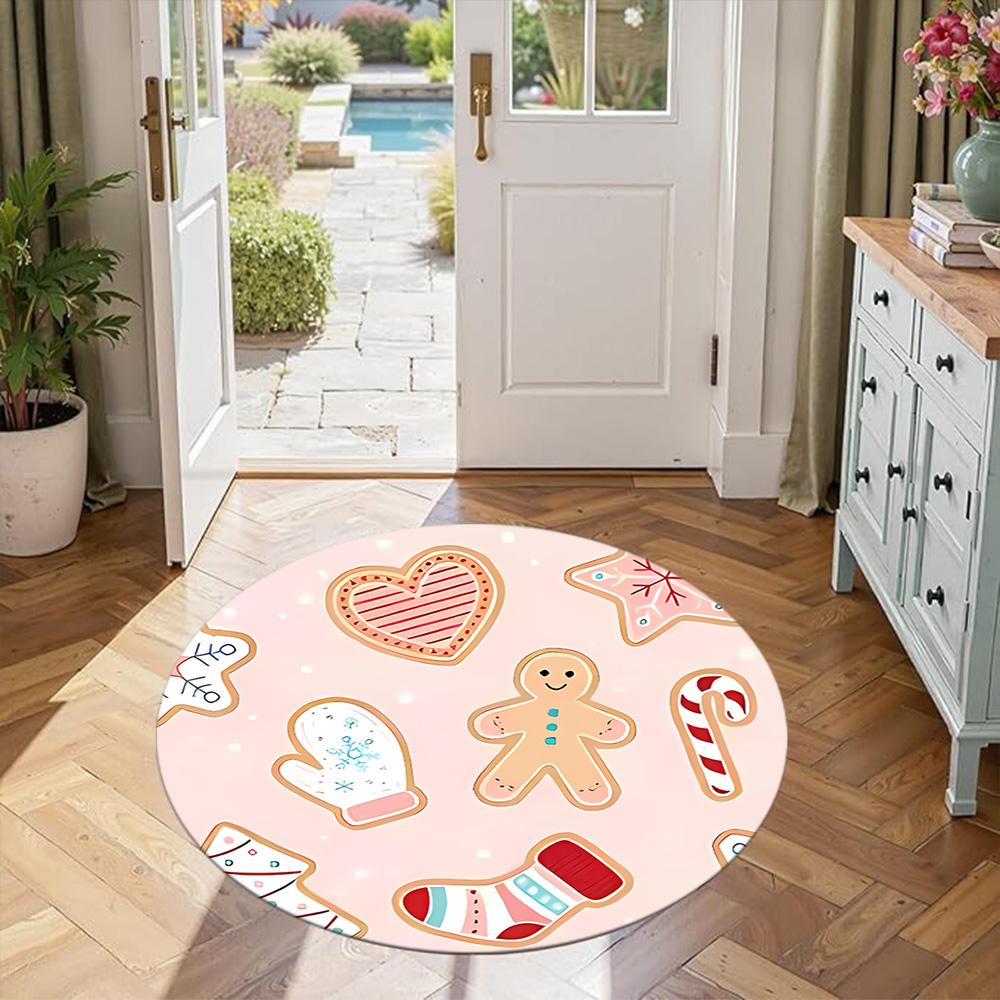 Gingerbread Man Round Office Rug Perfect for Decorate Room Entryway Playrooms Foyer Anti-slip Round Rug Office Home Decor