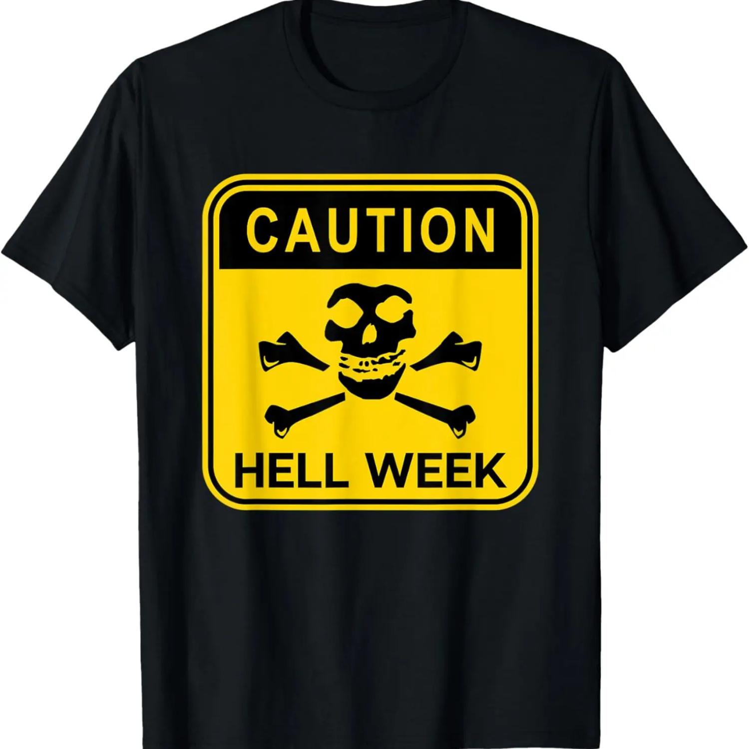 CAUTION HELL WEEK Skull Crossbones T-Shirt S