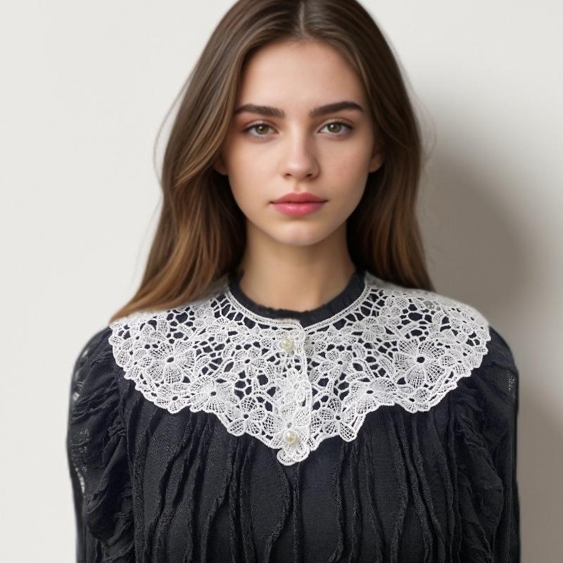 

Внешний фальшивый воротник в иностранном стиле, ажурный кружевной шарф, маленькая шаль с жемчужной пряжкой, ханьфу, универсальный женский Al94