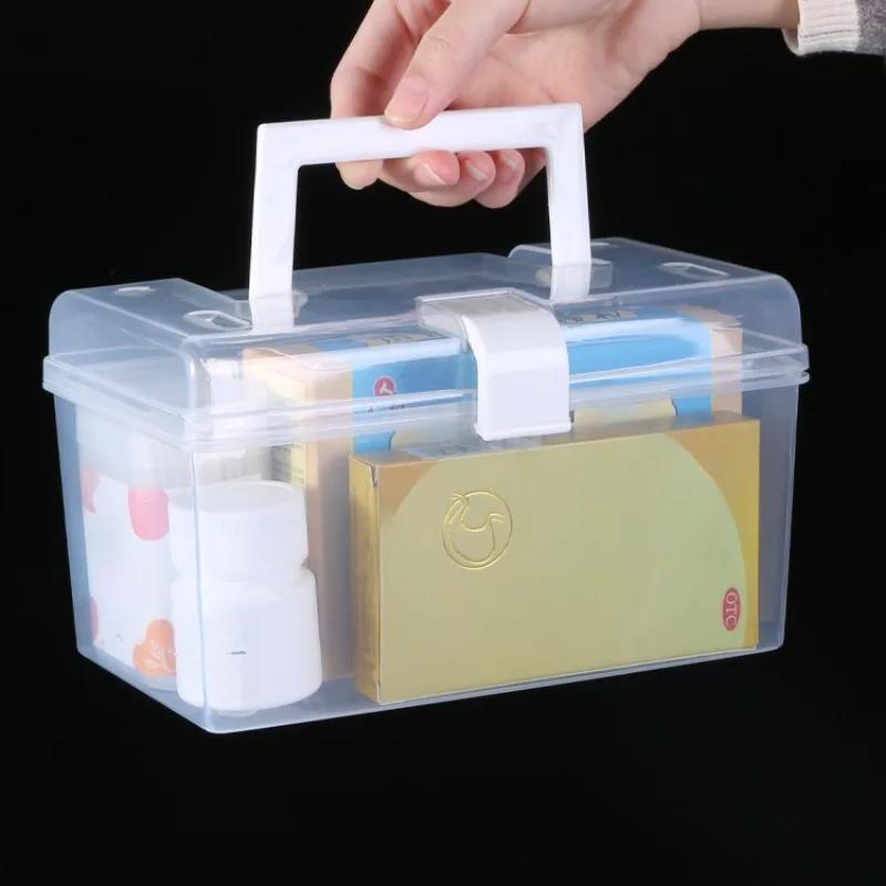 Aufbewahrungsbox aus Kunststoff Medizinbox Organizer Multifunktional Tragbarer Medizinschrank Familiennotfallsetbox Dropship