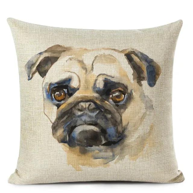 Dekoracyjna poszewka na poduszkę w stylu kreskówkowym z uroczym mopsikiem i buldogiem francuskim, drukowana poszewka na poduszkę do dekoracji domu, sofy