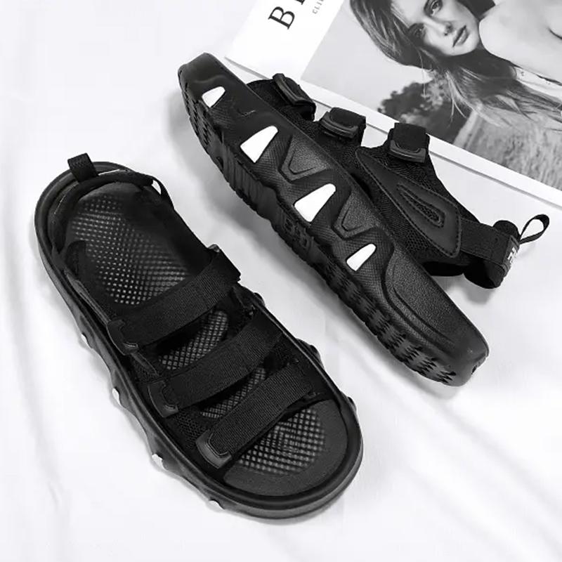 

Мужские сандалии, новые летние нескользящие уличные сандалии на мягкой подошве, модная пляжная обувь, повседневные легкие удобные шлепанцы 44-45 чёрный
