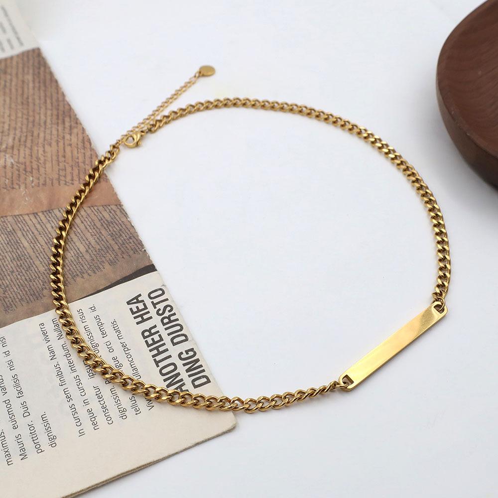 Simple And Non-Fading Collarbone Chain Female Niche Design One-Character Brand Smooth Titanium Steel Necklace Jewelry