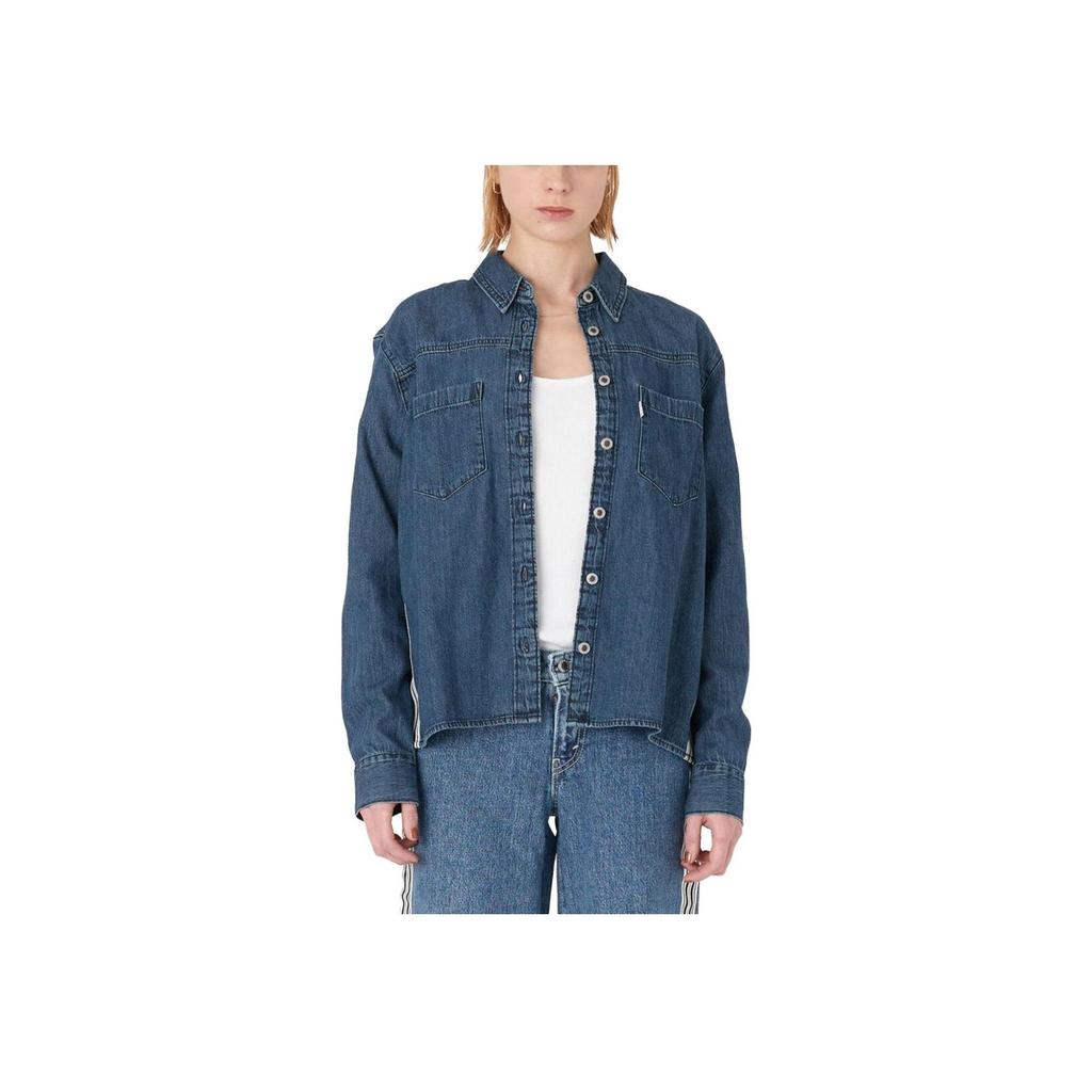 Camisa vaquera de manga larga para mujer Levis FW23 SilverTab Vintage con bolsillo, botones laterales, puntada suelta, cuello puntiagudo, azul A5977-0000
