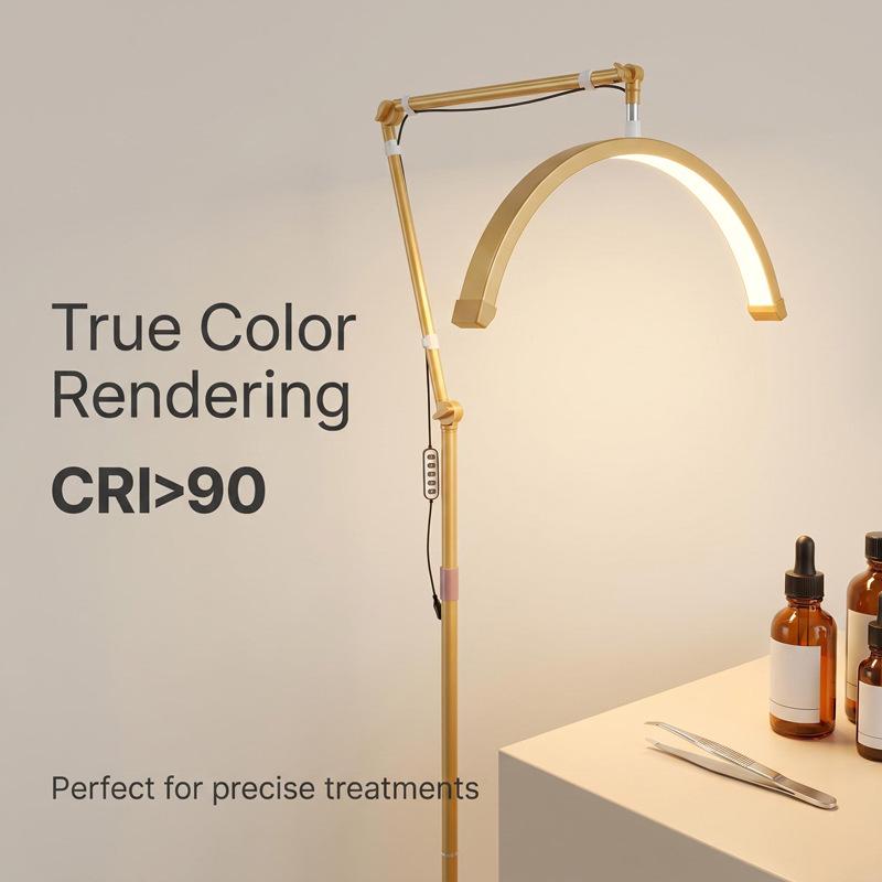 23-Inch Gold Cantilever Half-Moon Lamp, 36W, 3 Color Modes for Eyebrow, Tattoo, Manicure, U-Shaped Eyelash Extension