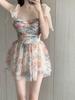 2025 Korea Šik Nové Plavky Ženy Květinový Potisk Letní Plážové Šaty Sexy Dívka Jednodílné Konzervativní Pohádkové Plavky