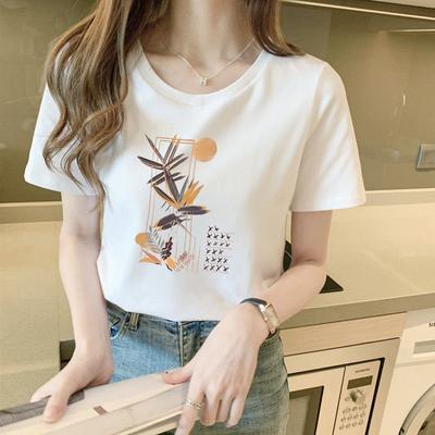 Summer 2025 New Cotton White T-Shirt Women's Short Sleeve Loose Temperament Student Versatile Front Shoulder T-Shirt Top