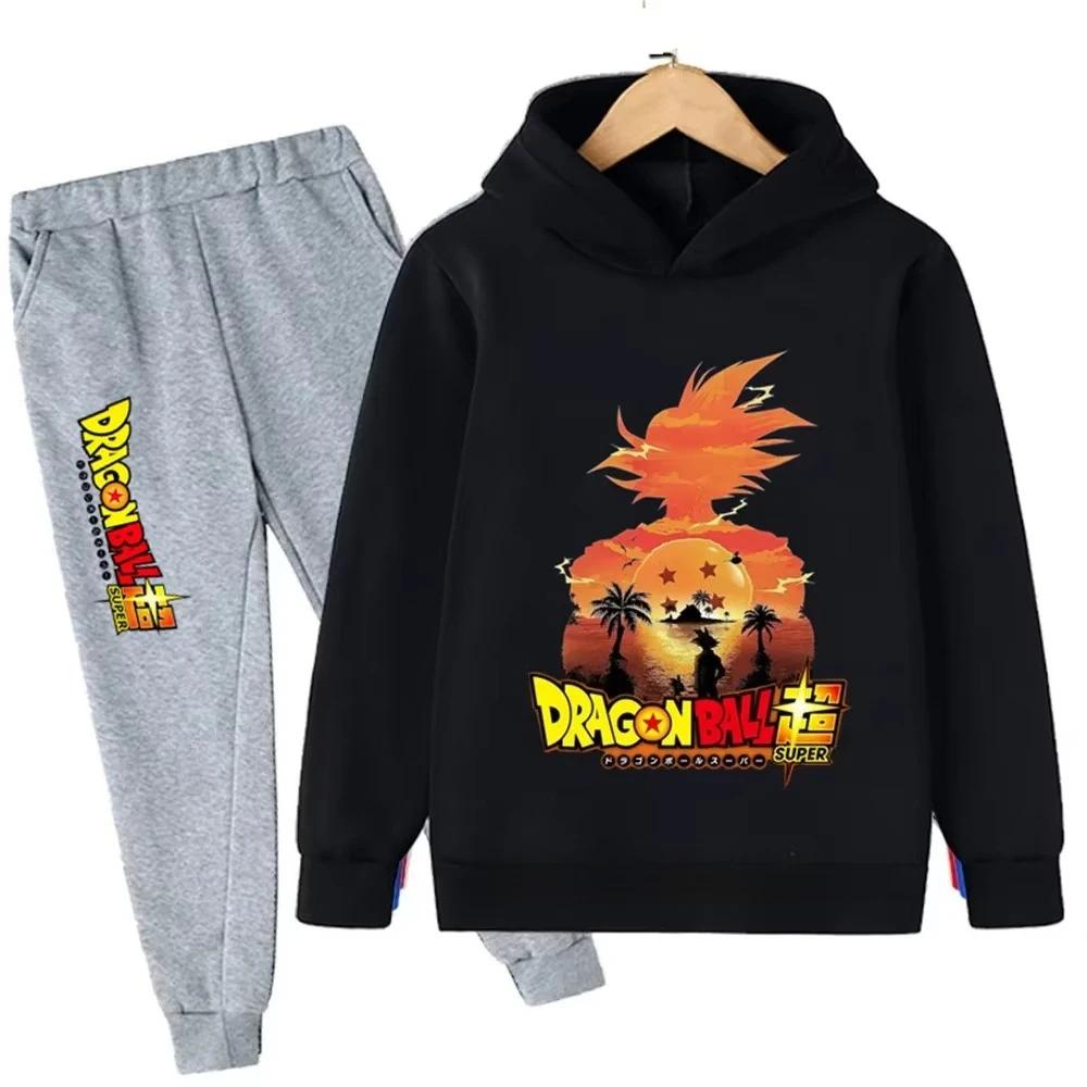 Jesień i Zima Nowy Anime Dragon Ball Wukong Komplet Bluz z Kapturem dla Chłopców Dziecięce Bluzy z Kapturem dla Dziewczynek Koszulki Sportowe dla Dzieci 3-12 lat
