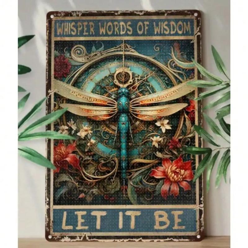 Vintage Let It Be Metal Wall Art Sign Dragonfly Bohemian Decor