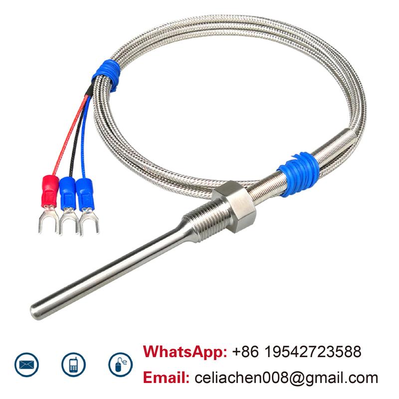 Stainless Steel Threaded Pt100 Temperature Sensor Probe Waterproof High‑Temp RTD (-50°C- 420°C) Industrial Armor Cable 3‑Wire