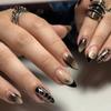 24Pcs Mid Length Almond Full Cover Nail Tips with 3D Silver Irregular Metal Design Press On False Nails
