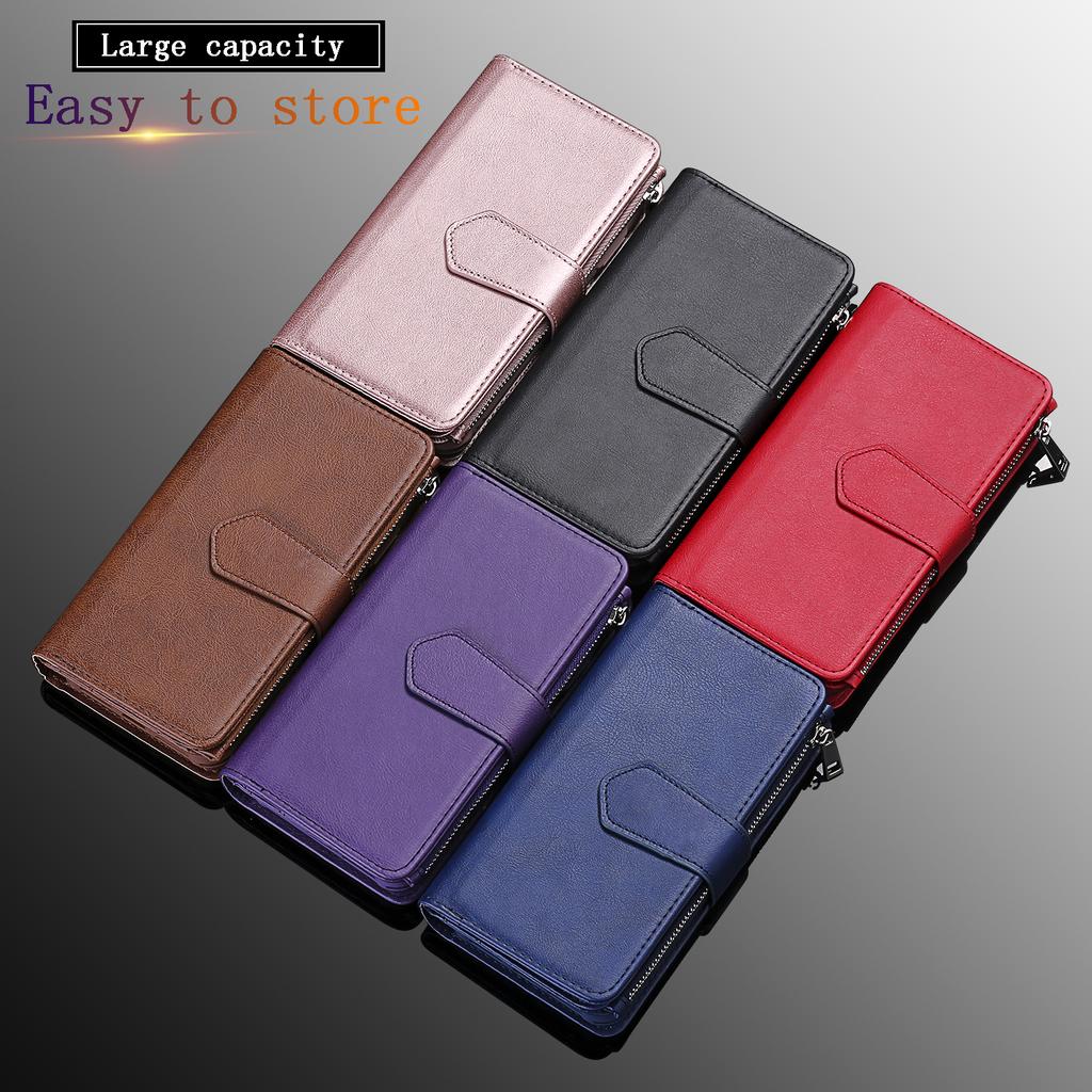 Zipper Leather Wallet Magnetic Detachable Case for Samsung Galaxy S22 Ultra S21 FE S20 A52 A13 A23 A33 A53 A12 Cards Solt Cover