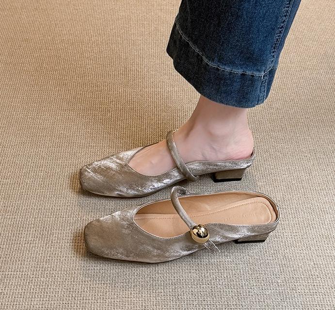 

Fashion Baotou Half Slippers Women s Spring/Autumn New Shallow Mouth Pumps Women Interior Height Increase Large Size Women s Shoes 40-42 41