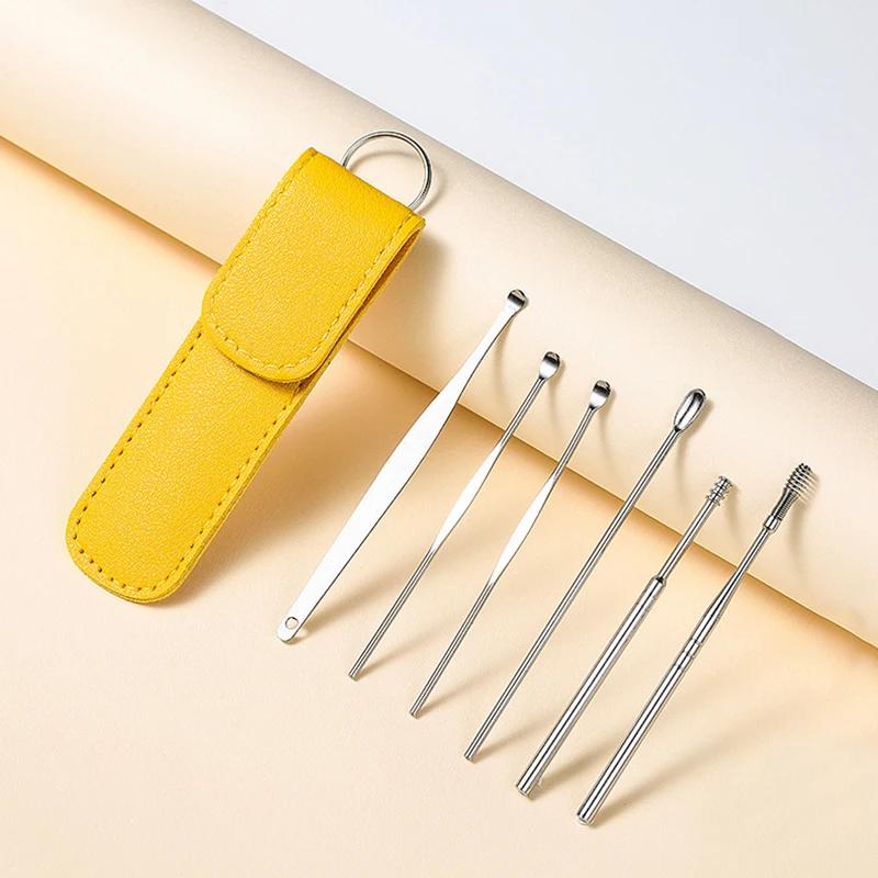 6pcs/set ear digging spoon set spiral wet buckle professional ear picking tool