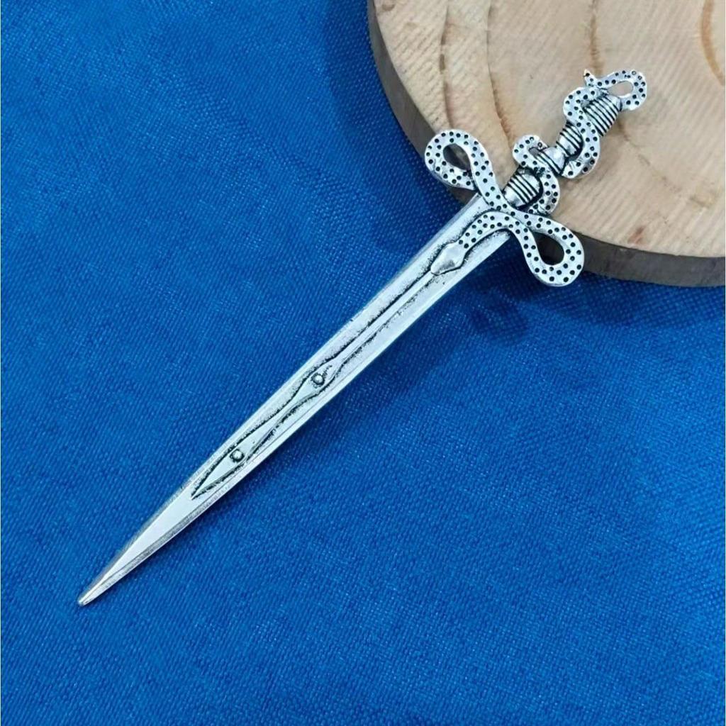 Witch Grim Reaper Skull Hairpin with Moon Sword and Retro Snake Design