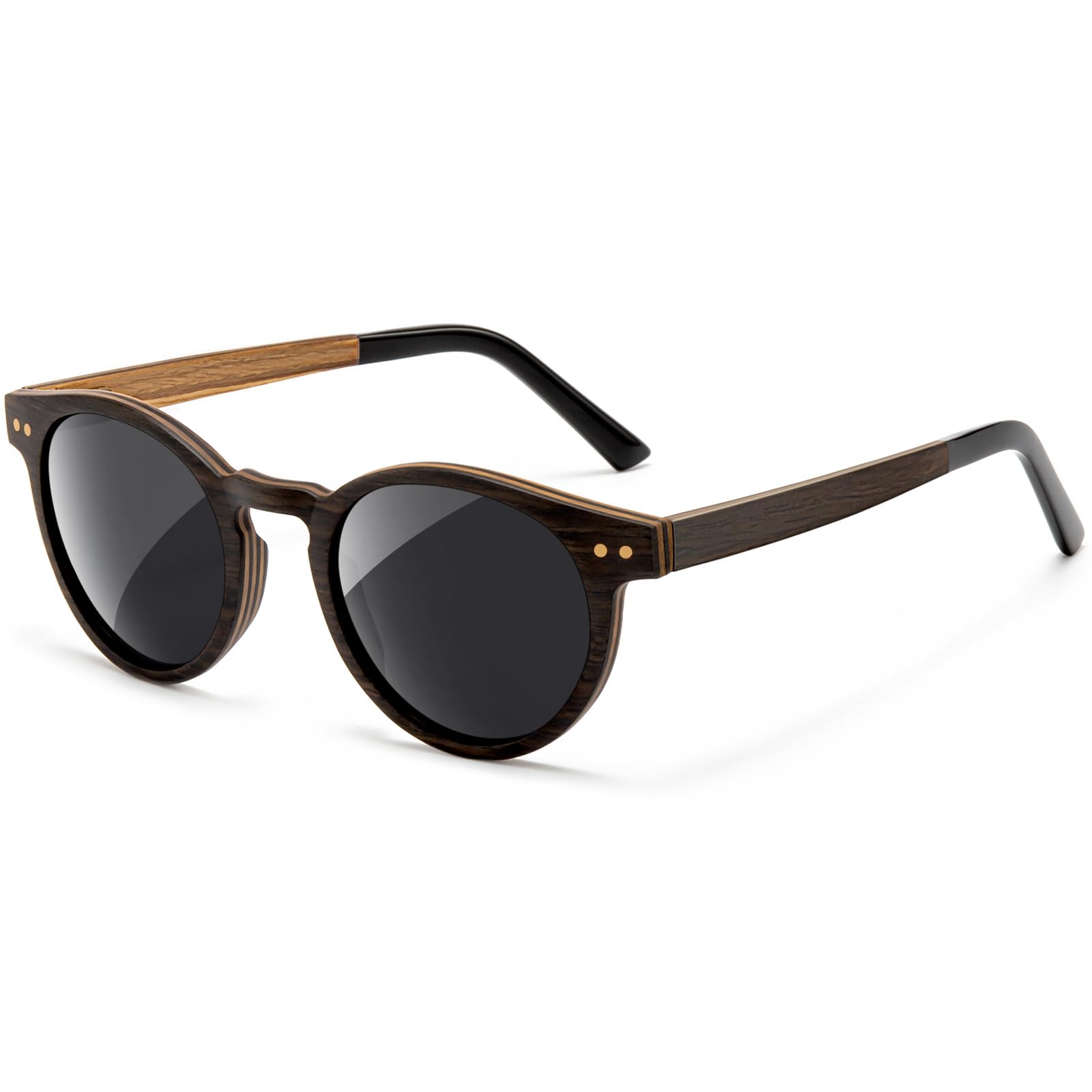

SUNGAIT Classic Vintage Round Polarized Sunglasses for Men and Women, Retro Style, UV400 Protection (Wooden Frame Sunglasses)