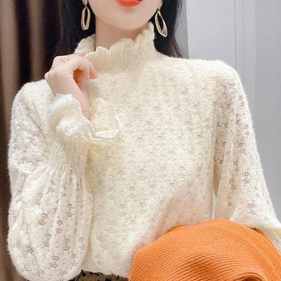 Charmoso e Prático: Camisa Base de Veludo e Renda Feminina para Inverno