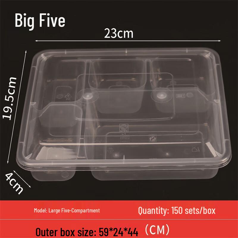 Disposable 5-Compartment Meal Prep Containers