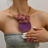 Gorgeous geometric crystal raw stone pendant choker necklace & earring set for women