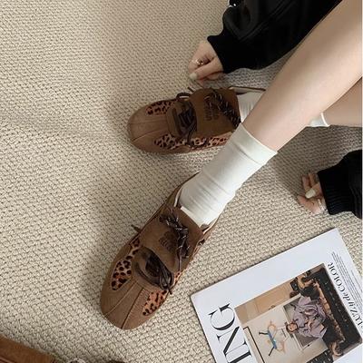 Grape Mom Studiolee Vintage Ronde Neus Luipaardprint Flip Echte Zacht Leer Veters Dexun Forrest Gump Board Schoenen Dames Herfst