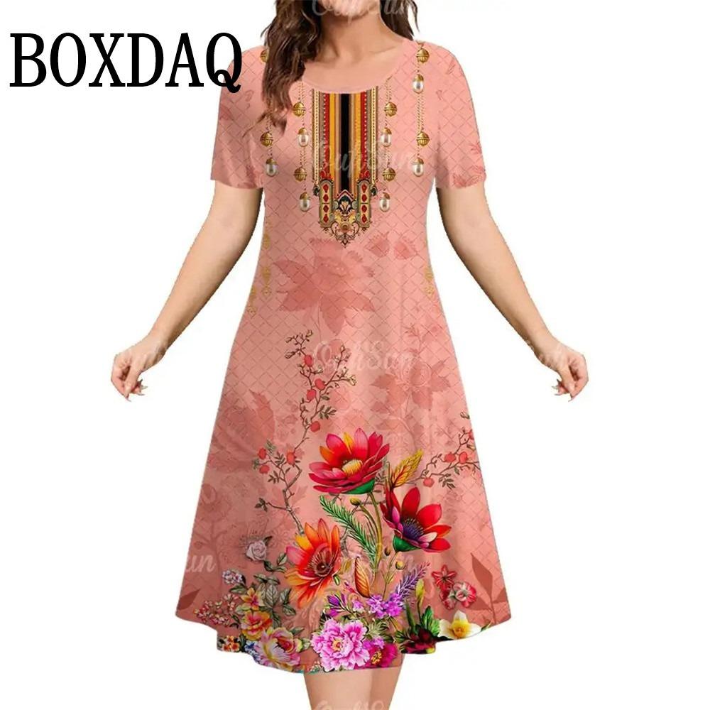 Summer Short Sleeve Clothing Colorful Print Women's Dresses Casual Fashion Plus Size Loose Pullover Elegant Dress For Woman