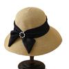 Spring/summer Fashionable Pearl Button Bow Pot Hat, Beach Large Brim Elegant Sun-protection Outdoor Straw Hat for Women