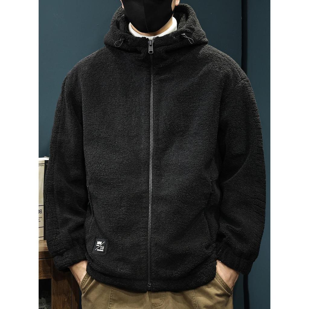 Pánský svetr s kapucí a výstřihem do V, větší velikost, z jehněčí vlny a bavlny - Zimní, teplý, trendy oversized design