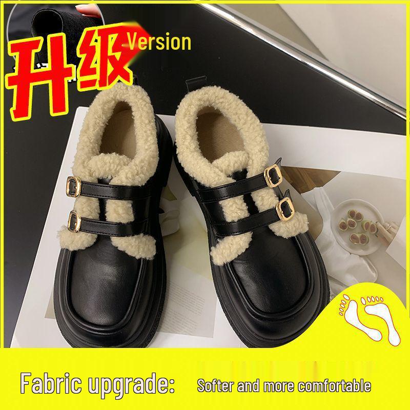 Women's Mary Jane Leather Shoes - Winter 2024 Warm, Velvet-Lined, Thick-Soled Fashion Footwear