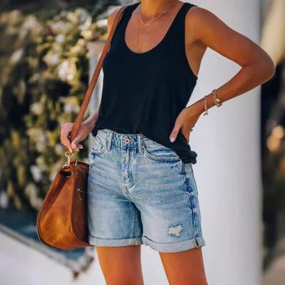 Jeanshorts voor Dames Hoge Taille Gescheurd Distressed Denim Shorts Zomer Stretch Casual Shorts met Zakken