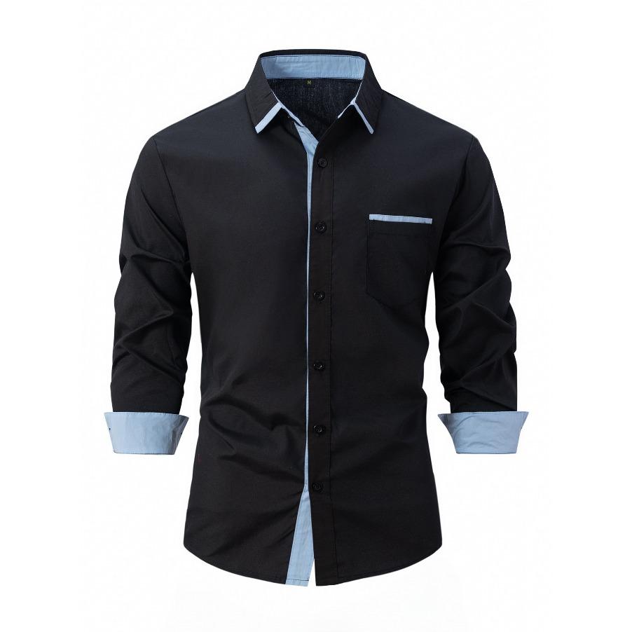 Men Top Spring Autumn Casual Business Shirt White Black Blue Loose Classic Shirts Lapel Neck Long Sleeve Shirts