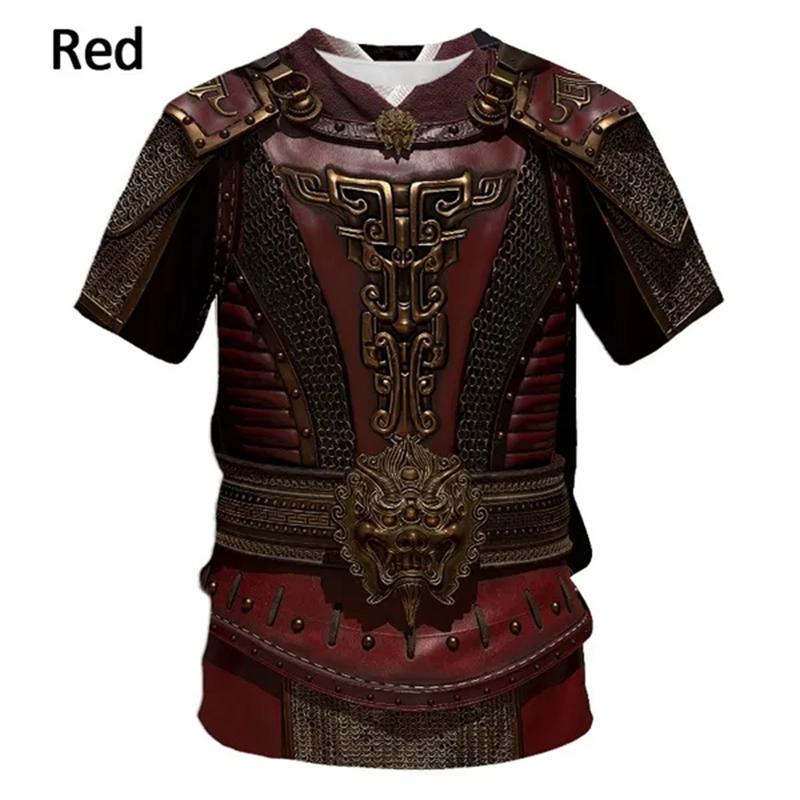 Xuhaijian02 Middeleeuws pantser 3D-print T-shirt voor heren Casual grappig ronde hals T-shirt met korte mouwen Kostuums Ademend Comfortabel Top Tees XL