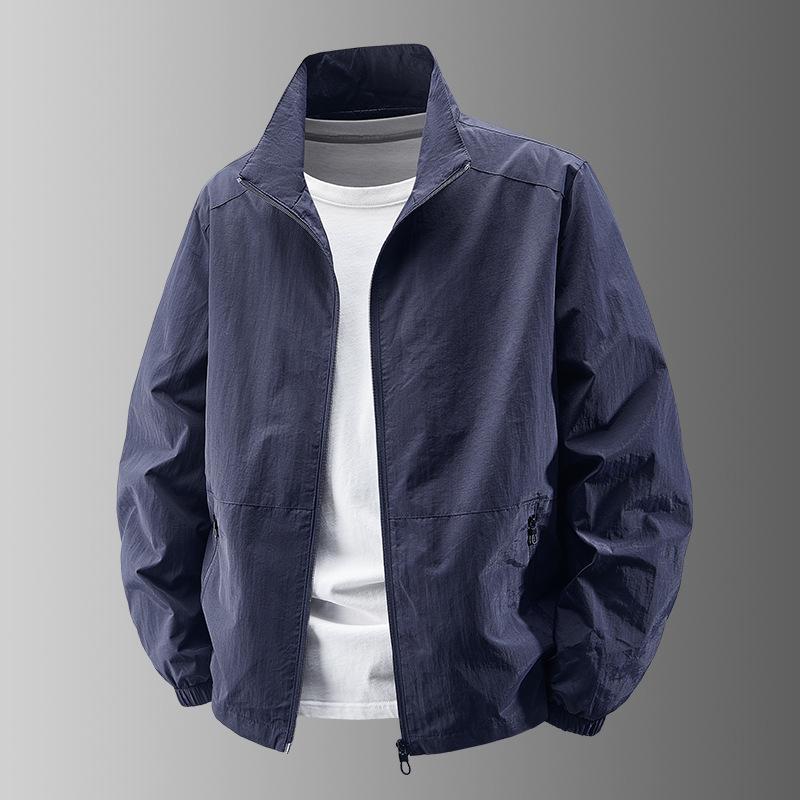 Men's Lightweight Stand-Up Collar Jacket, Multi-Pocket, Loose Fit, Plus Size, Spring/Autumn for Middle-Aged & Elderly.