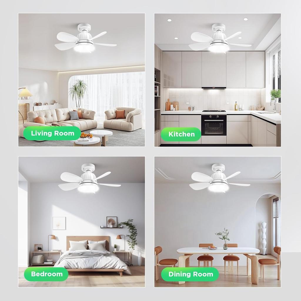 Socket Fan Light with Remote: 18'' Small Ceiling Fans with Lights, 2000 Lumens Dimmable Led Bulb, 3 Colors 3000K-6500K, Easy Install Screw in E26