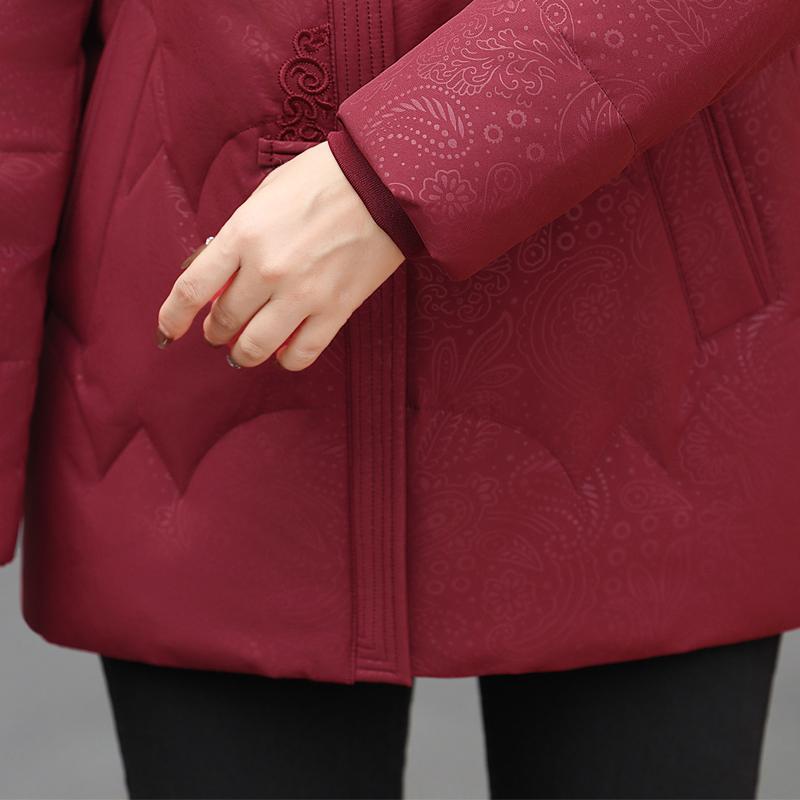 Middle Age Women Winter Short Down Coats Vintage Plus Size Parkas Hooded Elegant Thick Warm Down Jackets Woman Outerwears