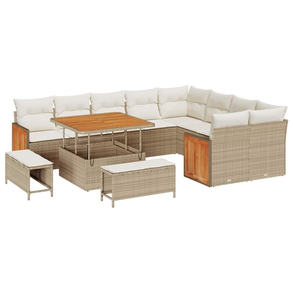 Garden Sofa Set with Cushions 13 pcs Beige and Cream Poly Rattan