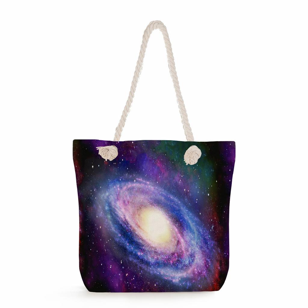 Starry sky print thick rope single-shoulder beach bag 7285 CLE