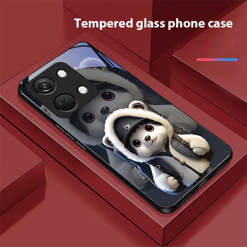 Cute Little Panda For OnePlus Nord 3 5 6T 7 Pro 8 12 10T Reno8 Lite 5G 10R Nord N30 Hard Shell Tempered Glass Phone Case Black