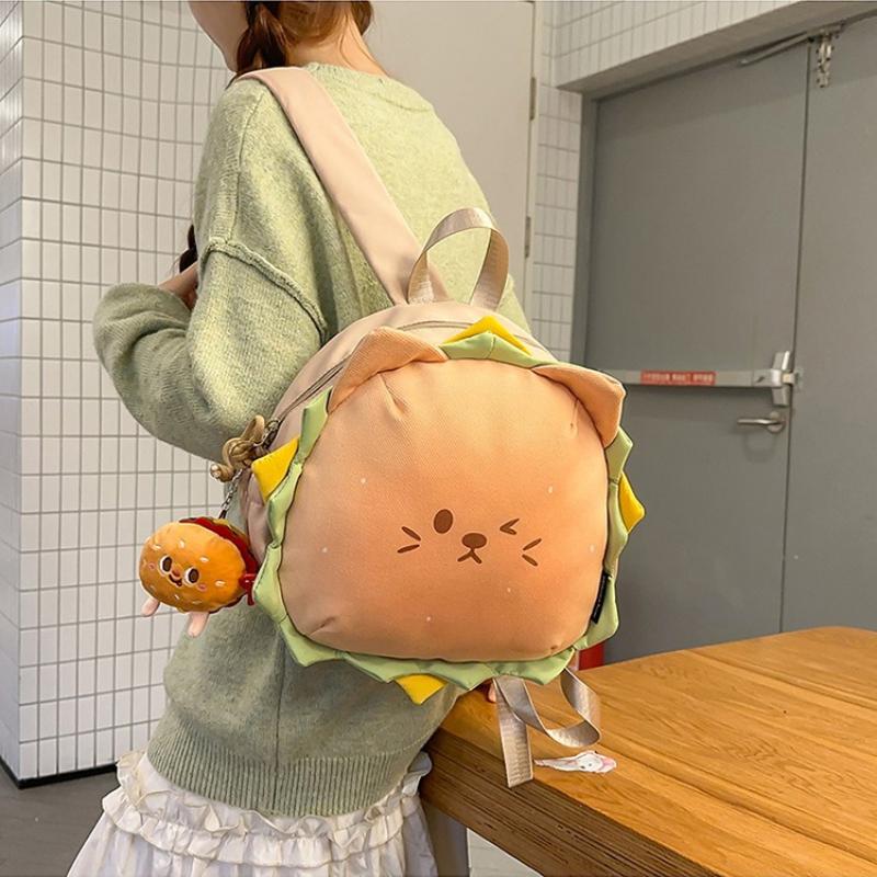 New Soft Cute Creative Cartoon Hamburger School Bags Fluffy Plush High Value Children's Small Backpack Lovely Teenager Girl Book Bags with Toy Pendant
