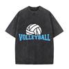 Volleyball Print Vintage Washed Black T Shirt Men Sports Casual Short Sleeve Tee