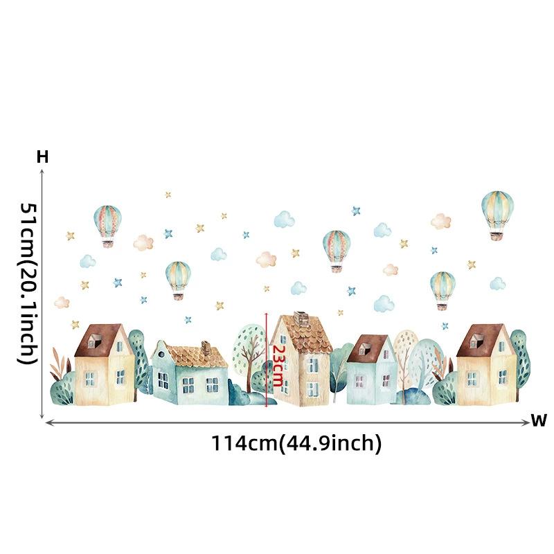 Cartoon Cute Rabbit Hot Air Balloon Clouds Large Wall Stickers for Kids Room Living Room Nursery Decoration Children Wall Decals