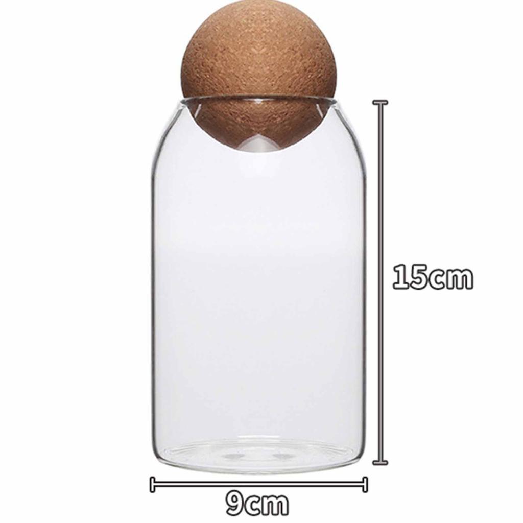 Spherical Glass Storage Jar with Cork Lid, Sealed Bottle for Flower Tea, Dried Fruit, Snacks & Home Decor