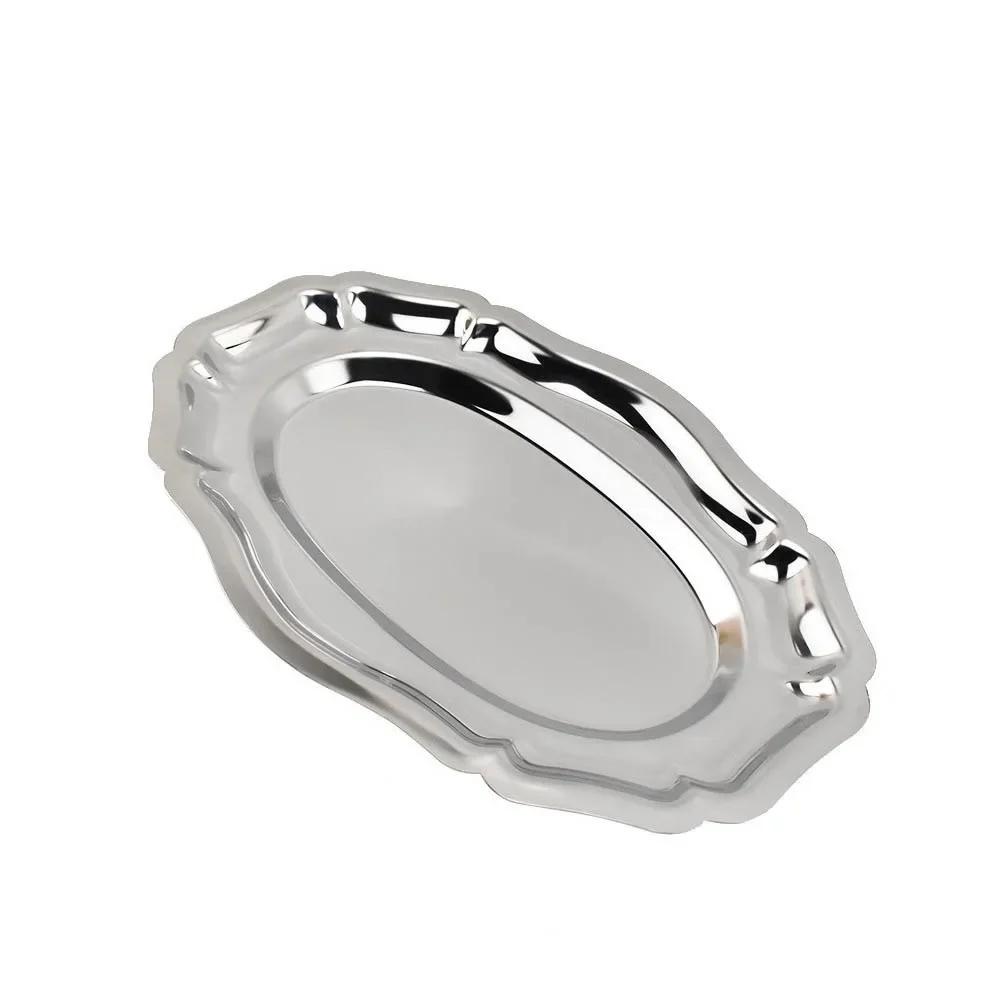 Vintage Mirror Face Cake Tray Stainless Steel Storage Plate Household Dessert Plate Embossed Storage Plate Home Decoration