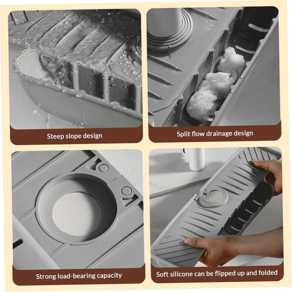 Silicone Faucet Splash Guard Mat Faucet Sink Drying Mat Dish Sponge Holder for Home Kitchen