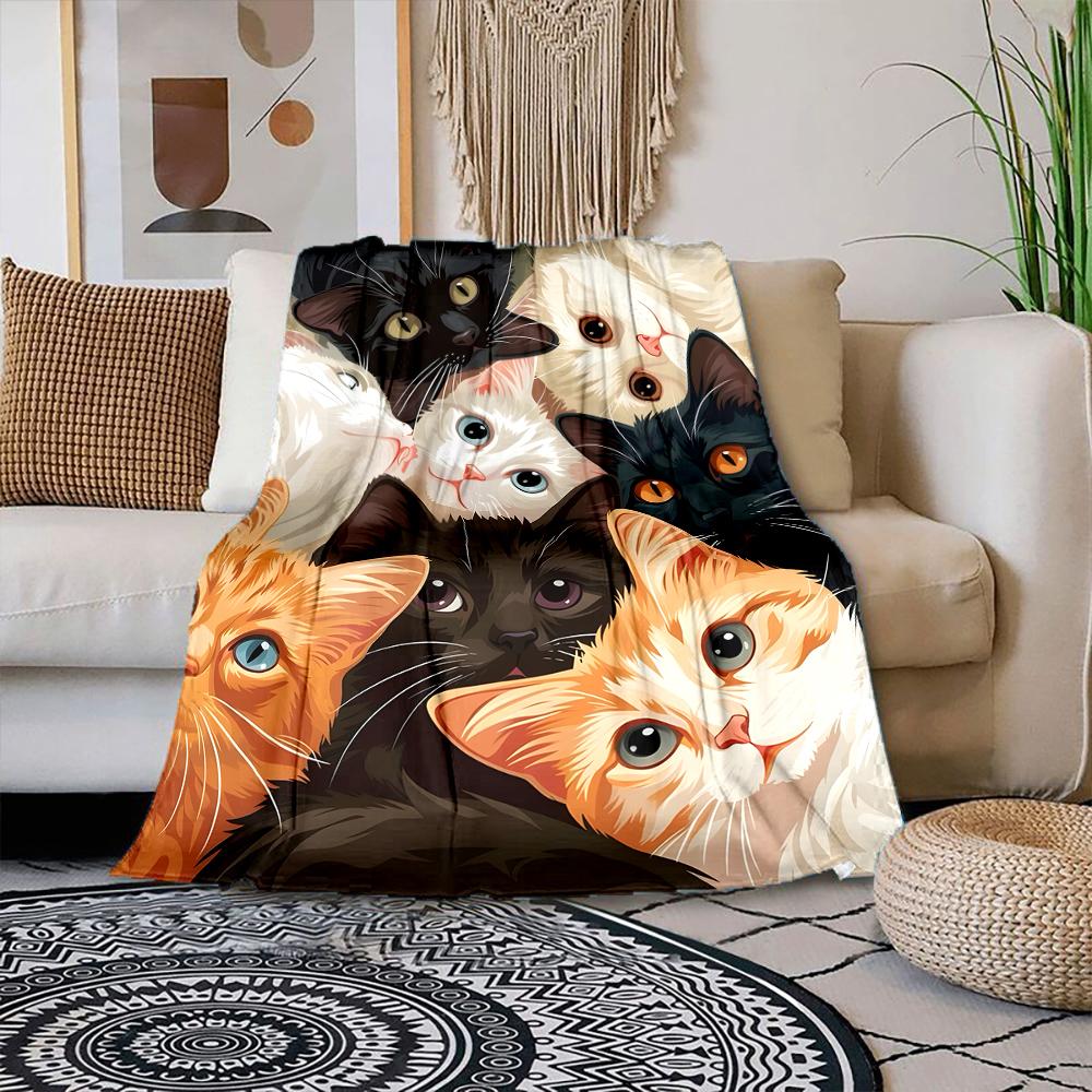 

Multiple sizes Several cat heads together Print Blanket Warm Soft Suitable for All Seasons for Home Sofa Travel Camping Picnics 75x100cm