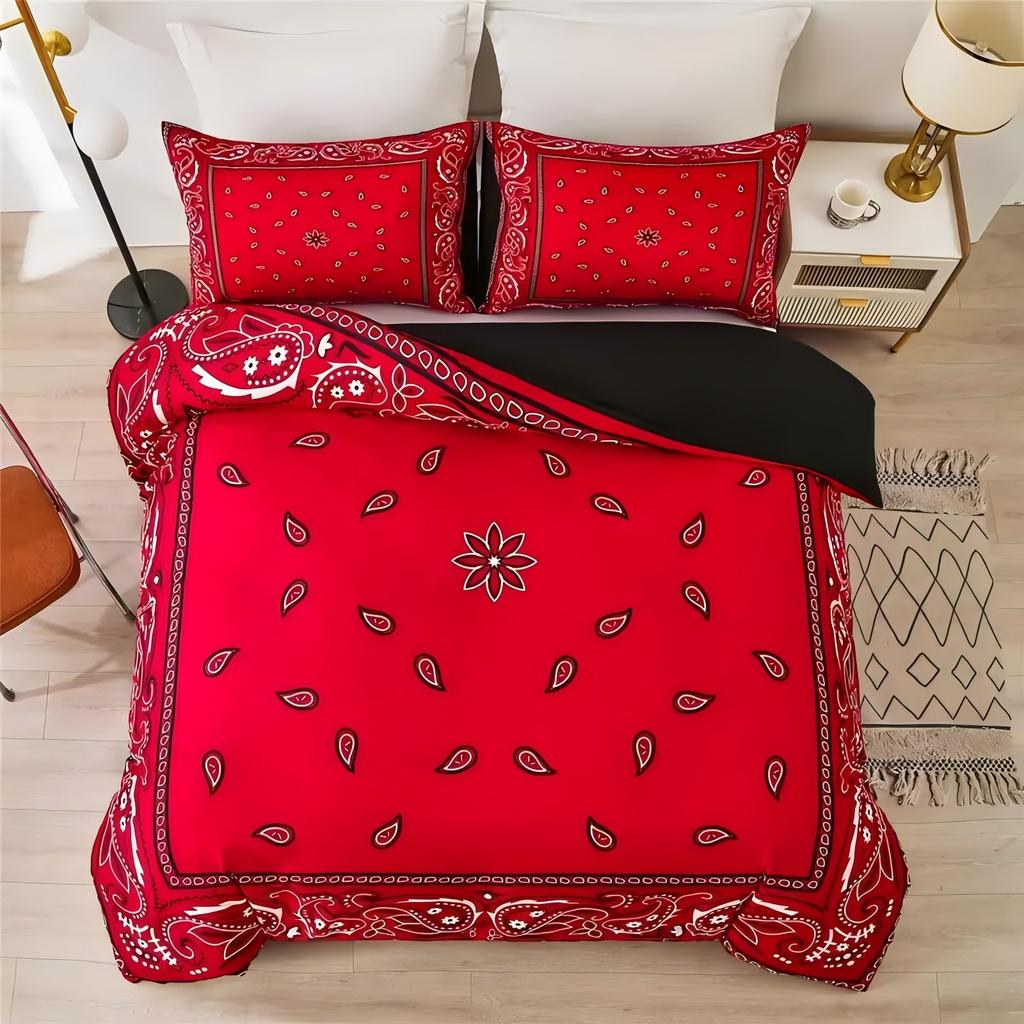 Comforter Paisley Mandala 3D Print Black Red Bohemian Style Double For Adults Queen King Size Bedding Set With
