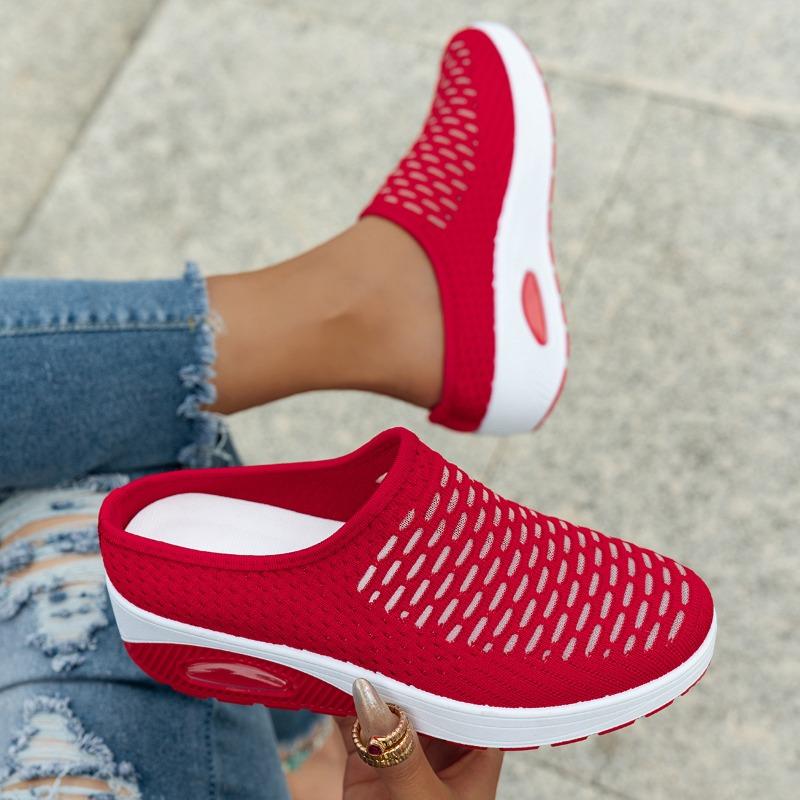 Women's Breathable Mesh Shoes Thick Soled Casual Shoes Summer Baotou Half Slippers for Women Air Cushion Sport Slippers Loafers