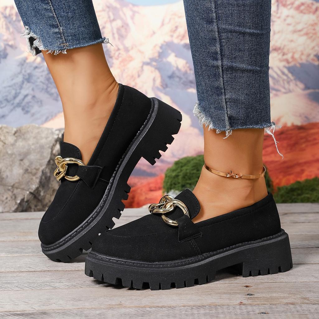 Women Loafers Leather New Chain British Style Sneakers Women Spring Large Size Student Shoes Ladies De Mujer