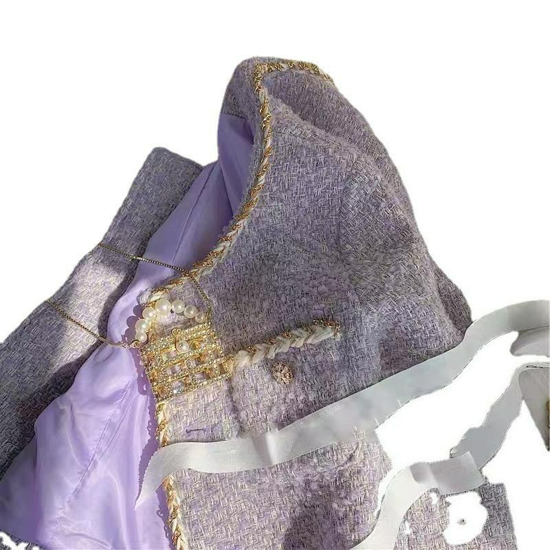 Xiaoxiangfeng Lavender Purple Tweed Short Jacket Women's Autumn and Winter Popular Colors