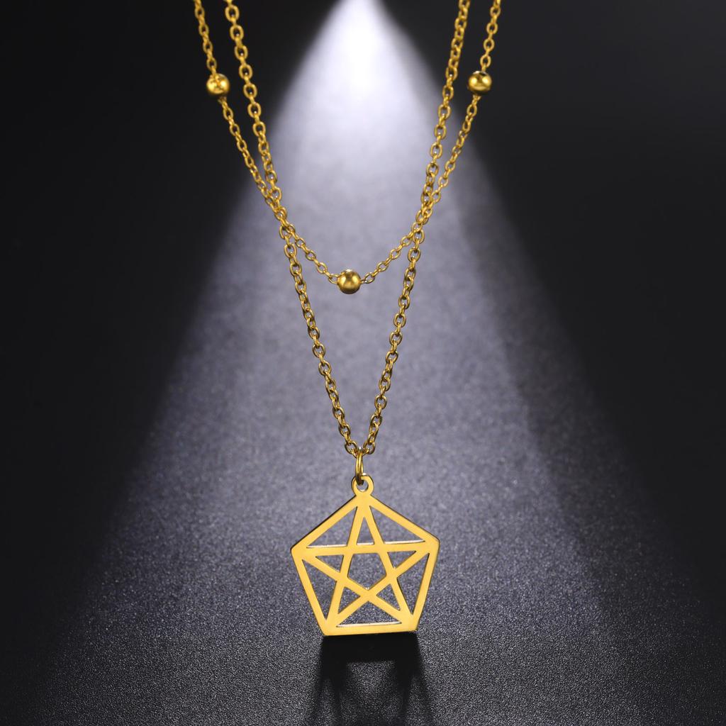 Cazador Pentagram Pentagonal Pendant Necklace for Women Heart Star Geometric Stainless Steel Chain Necklaces Jewelry Wholesale