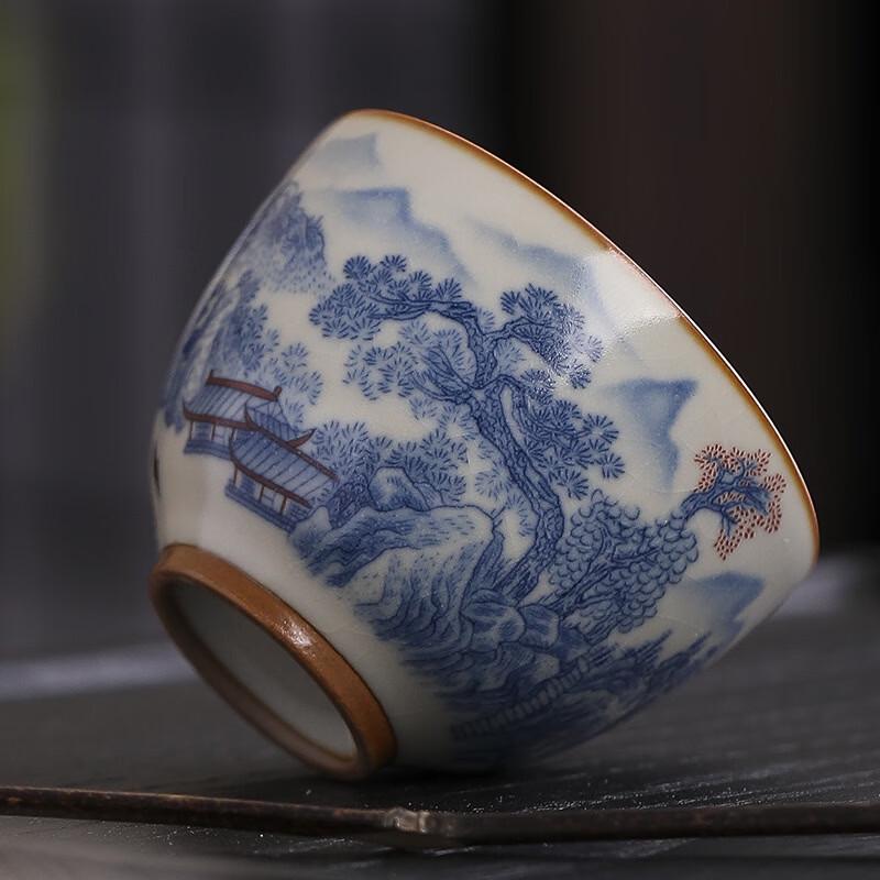 Ru Kiln Style Entwined Lotus Ceramic Teacup
